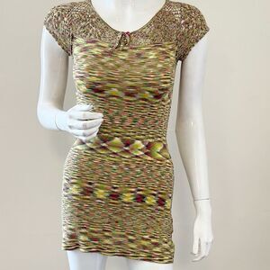 Vintage Y2K DKNY Multicolor Patterned Knit & Crochet Mini Dress Missoni Vibes